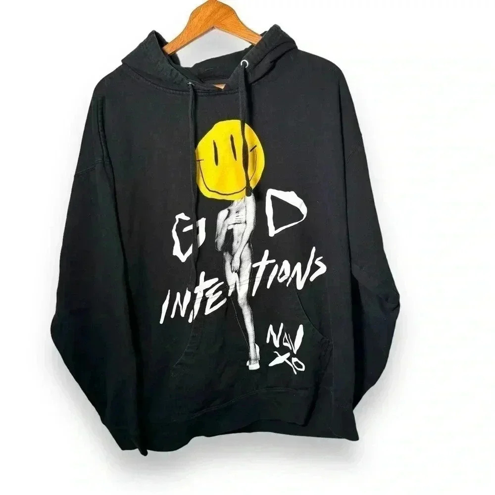 NAV XO the Weeknd Good Intentions Black  Yellow Smiley hoodie XL